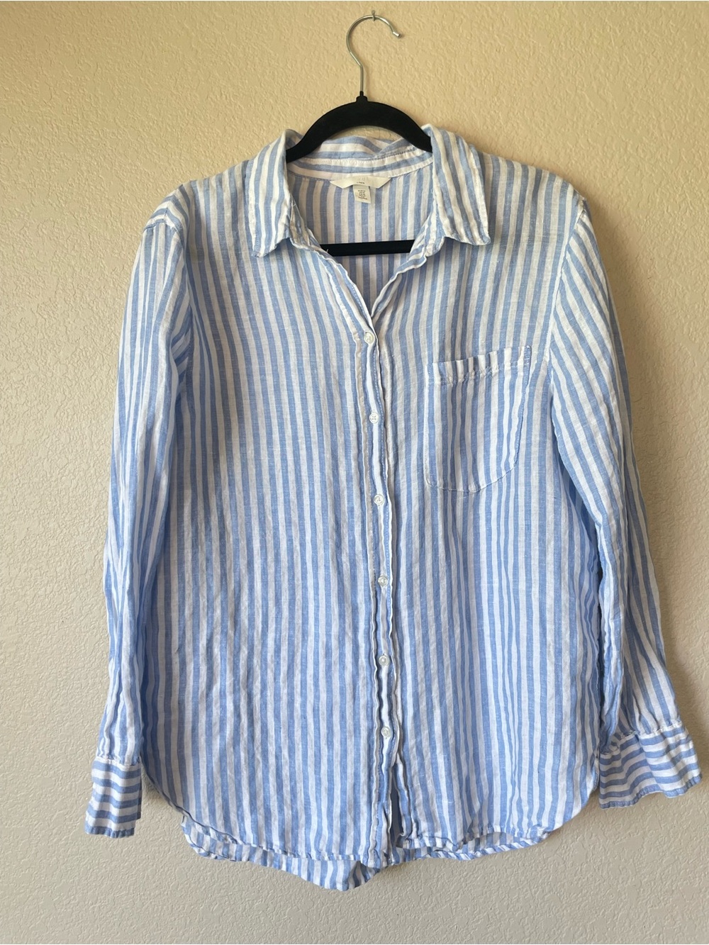 H&M 100% Linen Light Blue & White Striped Button-Down Shirt